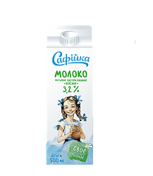 Молоко питьевое пастеризованное  "Вкусное"  3,2% в пюр-паке с крышкой
